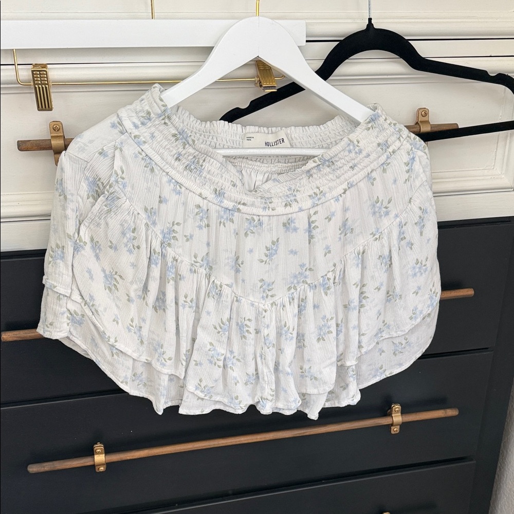 Hollister White Skort with Light Blue Floral Print